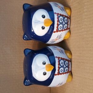 Temptations Old World Owl Salt and Pepper Shaker Set in blue